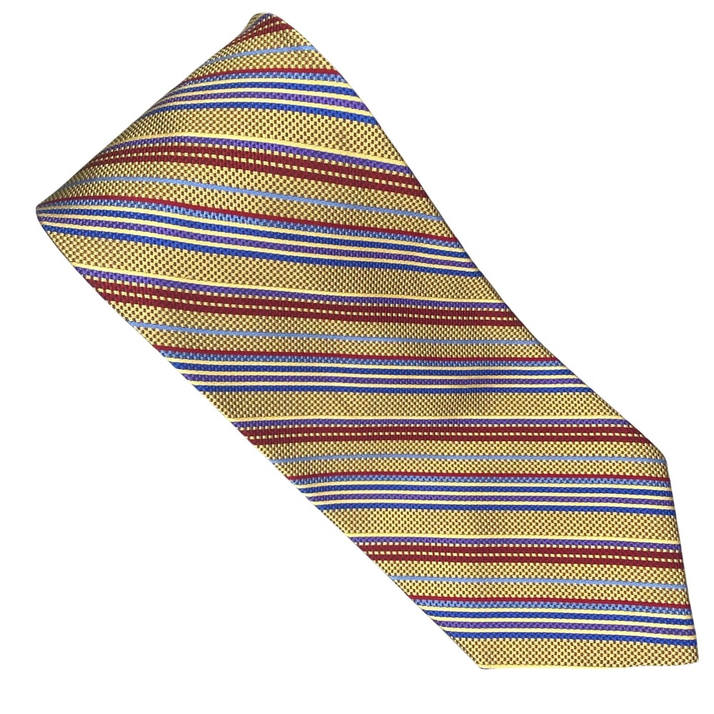 VTG Brothers Ltd Striped Necktie Mens Gold Burgundy Silk Handmade Professional